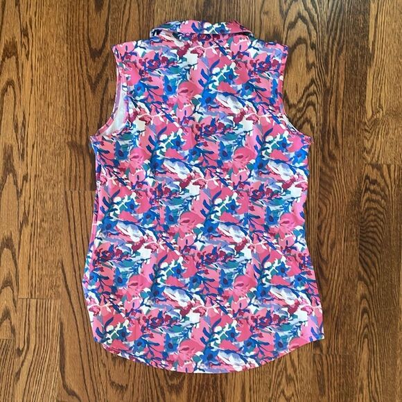 Jofit Sleeveless Collar Golf Tank Top Floral Pink Blue Size S Tennis Active - Picture 4 of 7